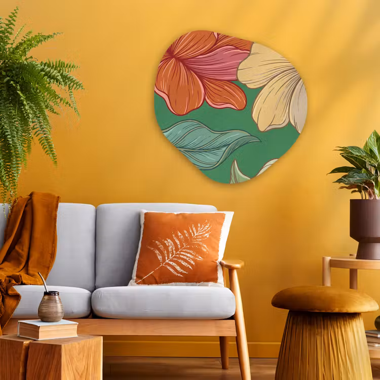 Organic - Glass - Flowers - Greenery - Illustration - Bloemen - Groen - Illustratie Wandcirkel Organisch Plexiglas middel