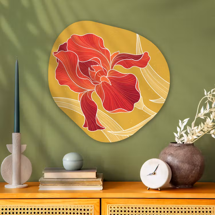 Organic - Glass - Flowers - Illustration - Red - Bloemen - Illustratie - Rood Wandcirkel Organisch Plexiglas middel