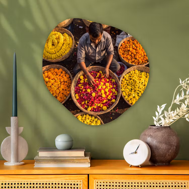 Organic - Glass - Flowers - Market - Colorful - Bloemen - Markt - Kleurrijk Wandcirkel Organisch Plexiglas middel