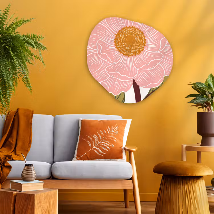 Organic - Glass - Flowers - Pink - Illustration - Bloemen - Roze - Illustratie Wandcirkel Organisch Plexiglas middel