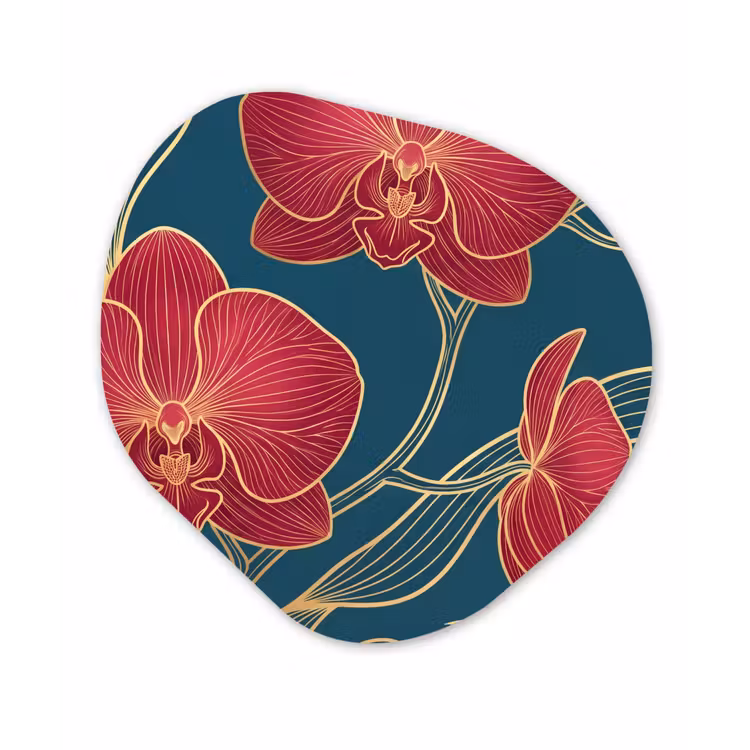 Organic - Glass - Flowers - Red - Gold - Bloemen - Rood - Goud Wandcirkel Organisch Plexiglas middel