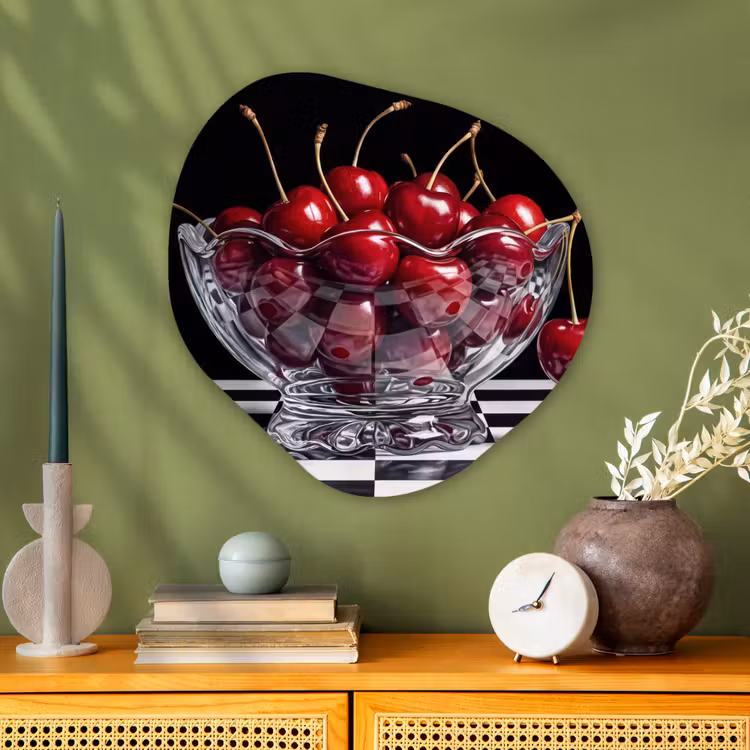 Organic - Glass - Food - Cherries - Red - Eten - Kersen - Rood Wandcirkel Organisch Plexiglas middel