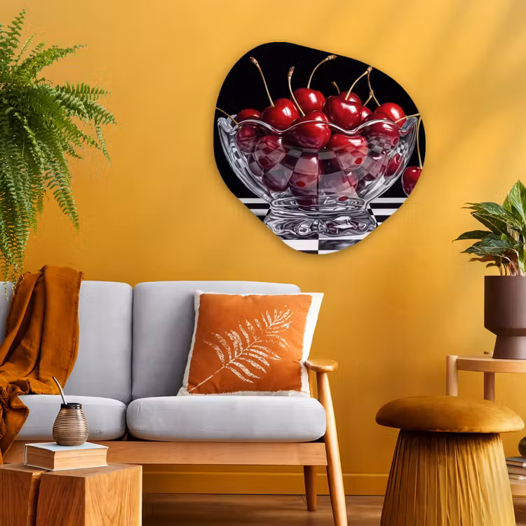 Organic - Glass - Food - Cherries - Red - Eten - Kersen - Rood Wandcirkel Organisch Plexiglas middel