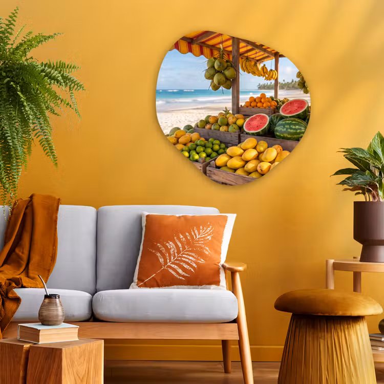 Organic - Glass - Fruit - Beach - Tropical - Fruit - Strand - Tropisch Wandcirkel Organisch Plexiglas middel