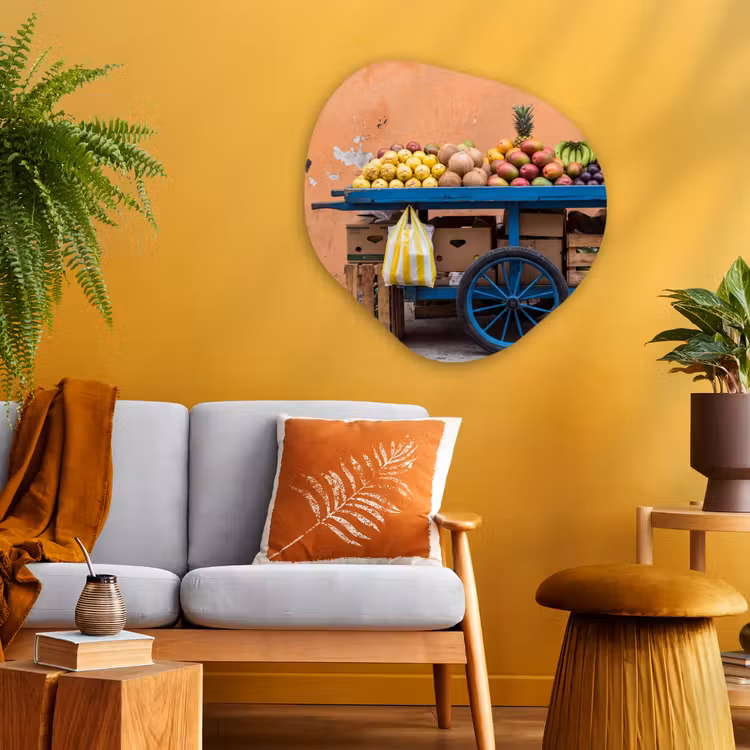 Organic - Glass - Fruit - Cart - Street - Fruit - Kar - Straat Wandcirkel Organisch Plexiglas middel