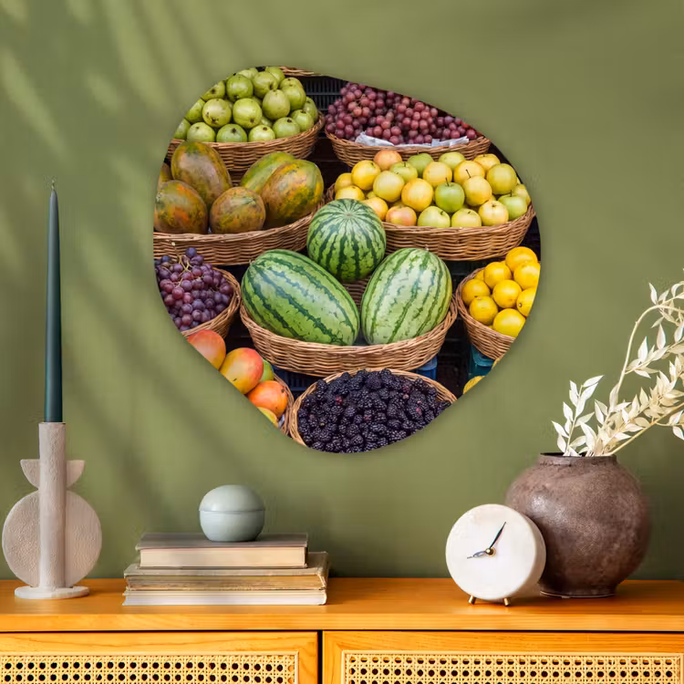 Organic - Glass - Fruit - Market - Colorful - Fruit - Markt - Kleurrijk Wandcirkel Organisch Plexiglas middel