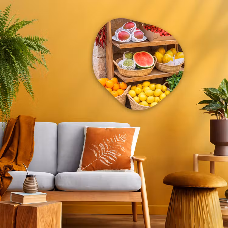 Organic - Glass - Fruit - Market - Fresh - Fruit - Markt - Vers Wandcirkel Organisch Plexiglas middel