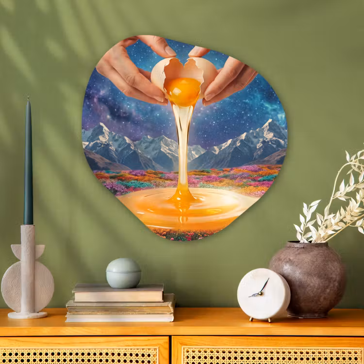 Organic - Glass - Hands - Egg - Surrealism - Handen - Ei - Surrealisme Wandcirkel Organisch Plexiglas middel