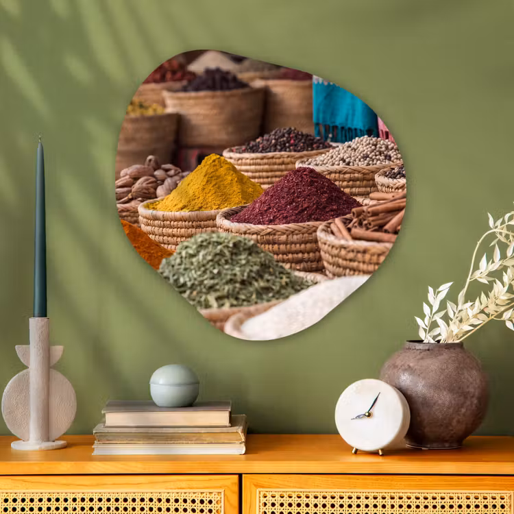 Organic - Glass - Herbs - Baskets - Oriental - Kruiden - Manden - Oosters Wandcirkel Organisch Plexiglas middel