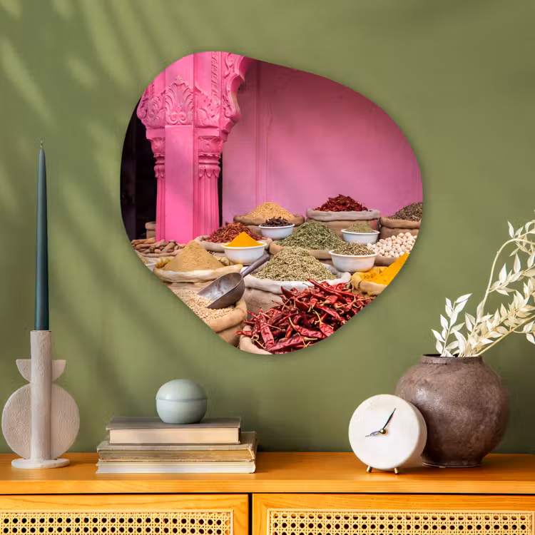 Organic - Glass - Herbs - Market - Pink - Kruiden - Markt - Roze Wandcirkel Organisch Plexiglas middel