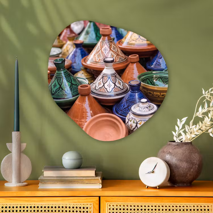 Organic - Glass - Pottery - Colorful - Pattern - Aardewerk - Kleurrijk - Patroon Wandcirkel Organisch Plexiglas middel