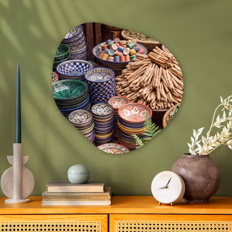 Organic - Glass - Pottery - Oriental - Colorful - Aardewerk - Oosters - Kleurrijk Wandcirkel Organisch Plexiglas middel