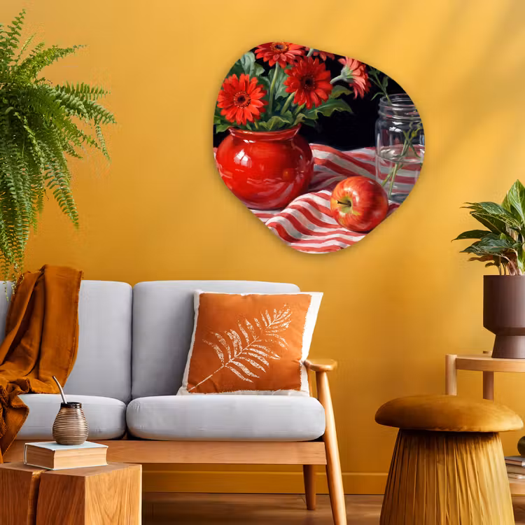Organic - Glass - Red Flowers - Vase - Rode bloemen - Vaas Wandcirkel Organisch Plexiglas middel