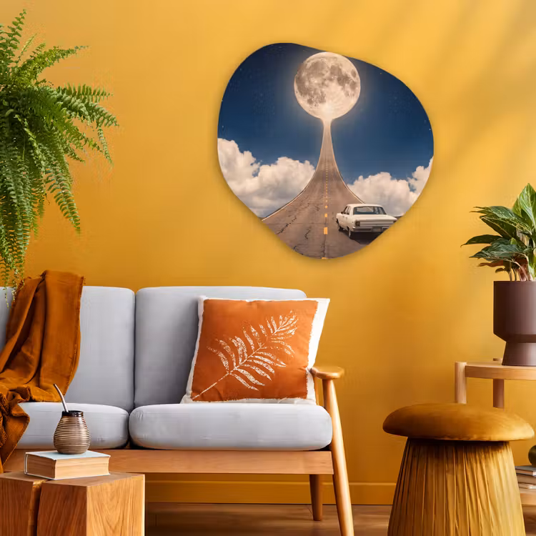 Organic - Glass - Road - Moon - Night - Weg - Maan - Nacht Wandcirkel Organisch Plexiglas middel
