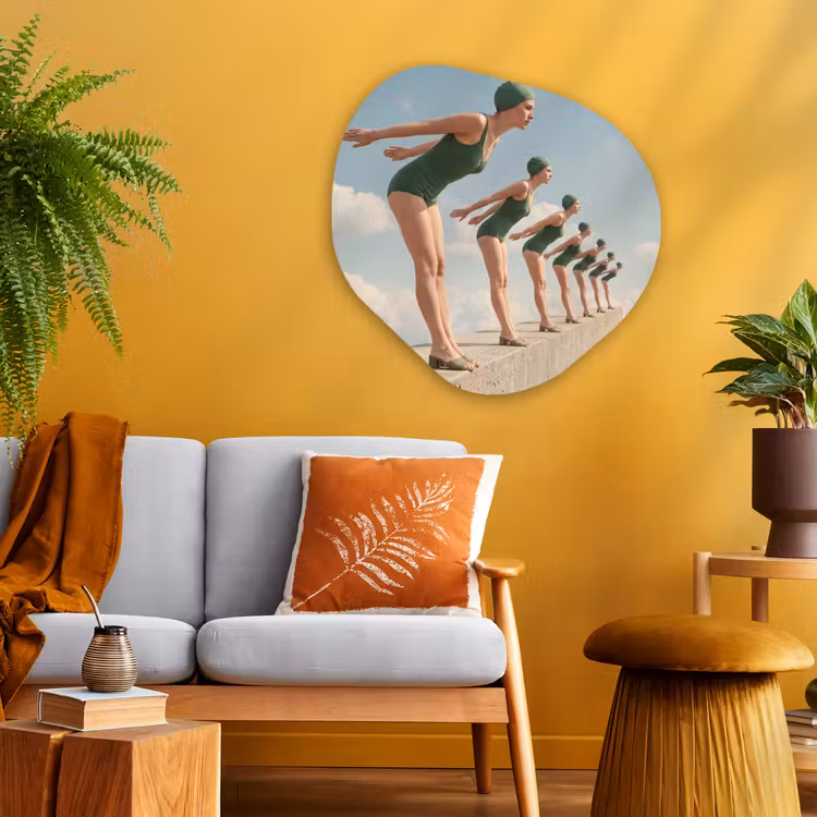Organic - Glass - Women - Diving Pose - Clouds - Vrouwen - Duikhouding - Wolken Wandcirkel Organisch Plexiglas middel