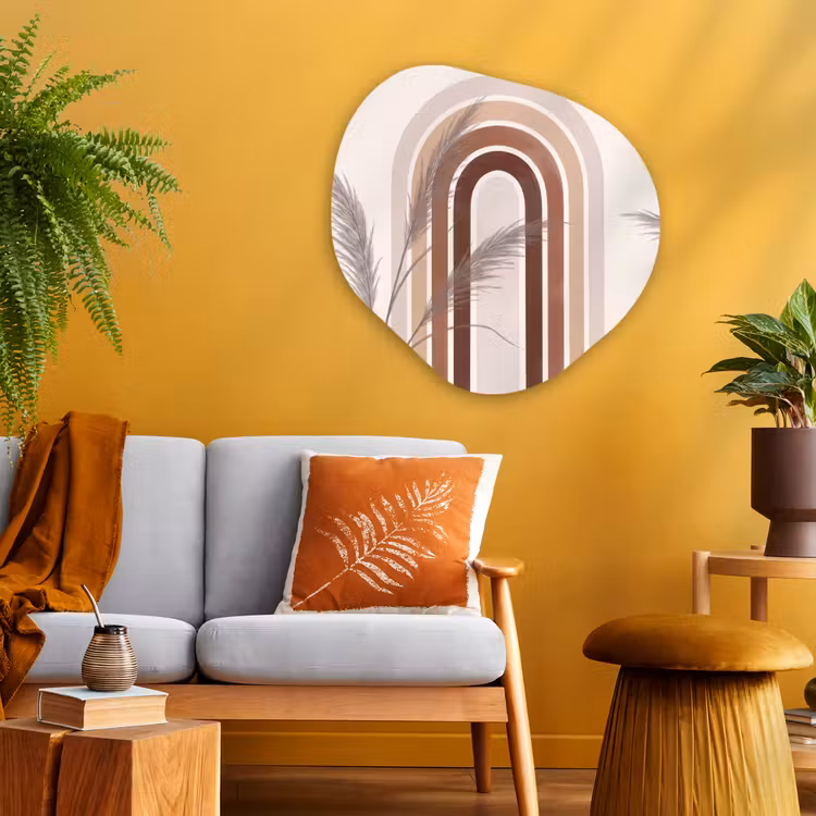 Abstract - Bogen - Plant - Boho - Beige Wandcirkel Organisch Aluminium middel -sfeer4