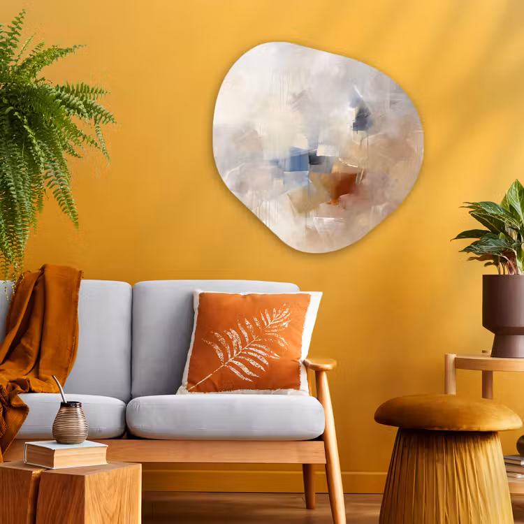 Abstract - Borstelstreken - Modern - Beige - Kunst Wandcirkel Organisch Aluminium middel -sfeer4