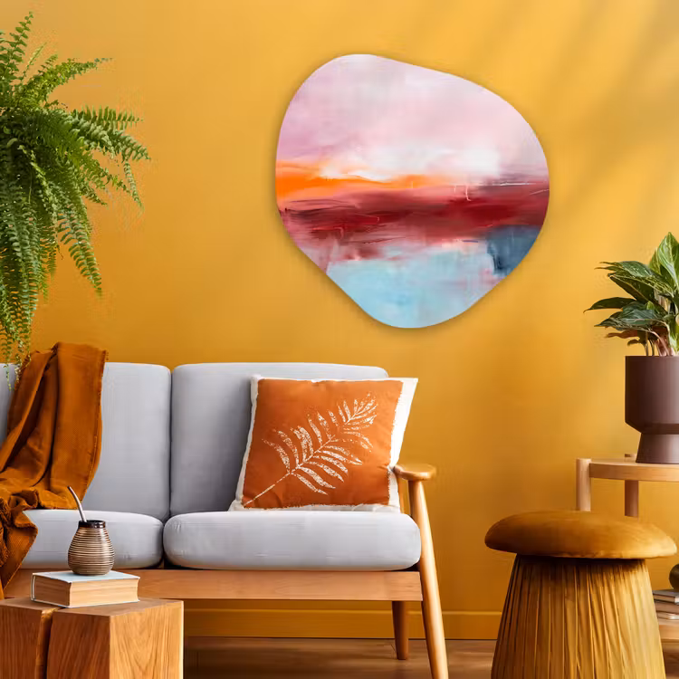 Abstract - Kleuren - Modern - Kunst - Roze Wandcirkel Organisch Aluminium middel -sfeer4