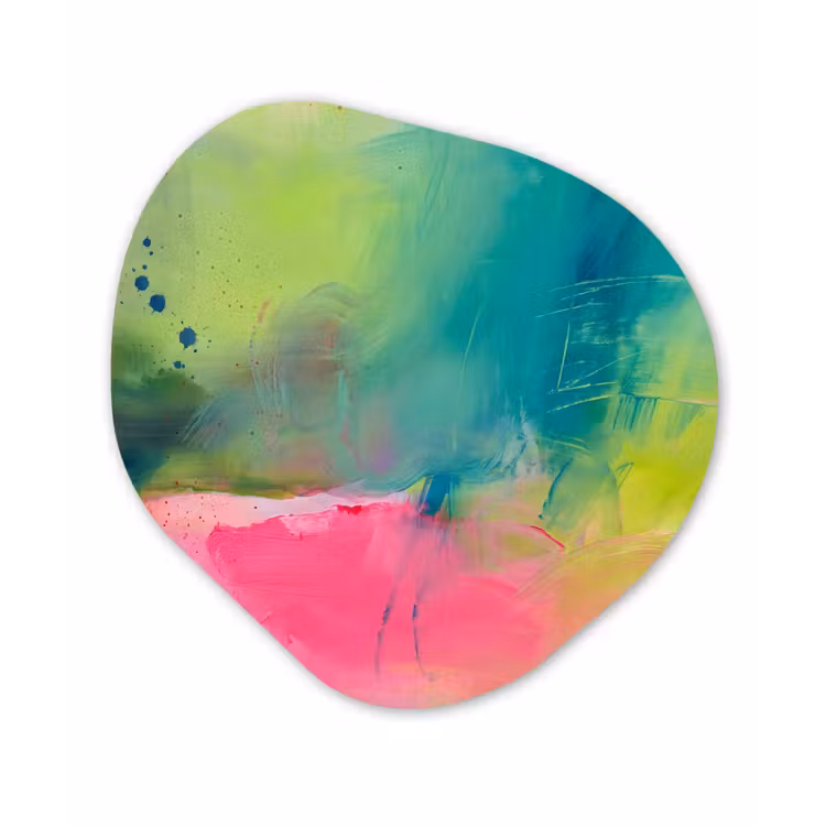 Abstract - Kleuren - Modern - Groen - Roze Wandcirkel Organisch Aluminium middel -3d