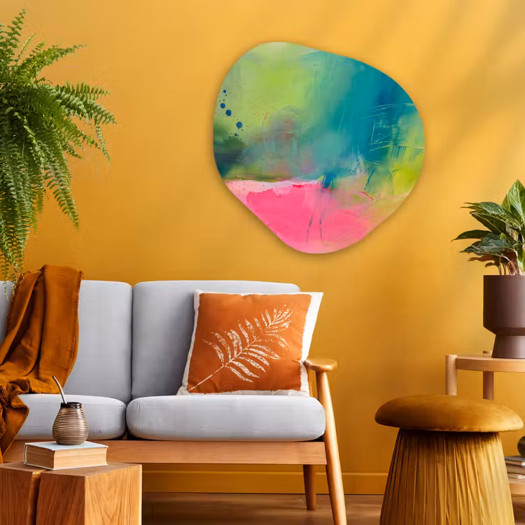 Abstract - Kleuren - Modern - Groen - Roze Wandcirkel Organisch Aluminium middel -sfeer4