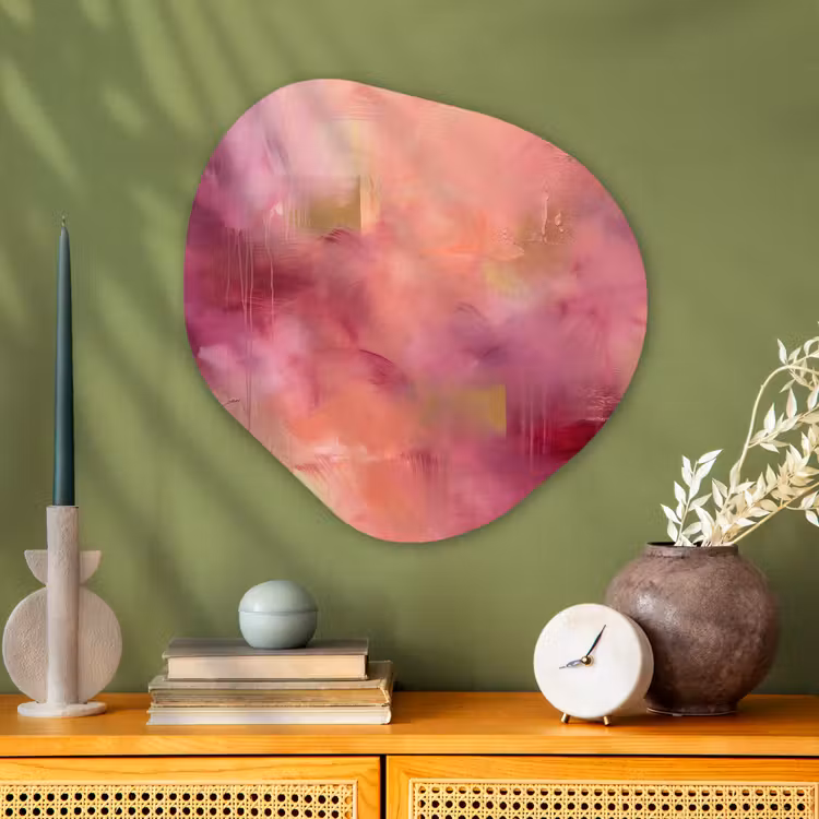 Abstract - Kleuren - Modern - Roze - Paars Wandcirkel Organisch Aluminium middel -sfeer2