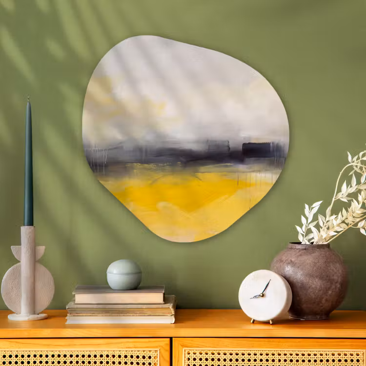 Abstract - Landschap - Modern - Geel Wandcirkel Organisch Aluminium middel -sfeer2