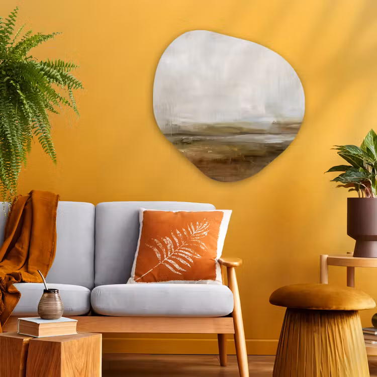 Abstract - Landschap - Natuur - Beige - Bruin Wandcirkel Organisch Aluminium middel -sfeer4