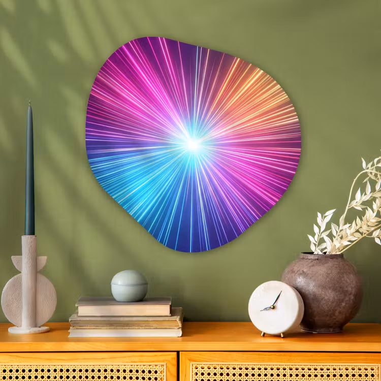Abstract - Light - Burst - Modern - Colorful Wandcirkel Organisch Aluminium middel -sfeer2