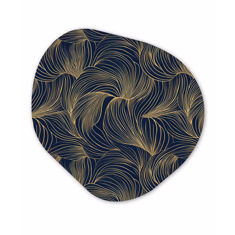 Abstract - Lijnen - Blauw - Goud Wandcirkel Organisch Aluminium middel 851 -3d
