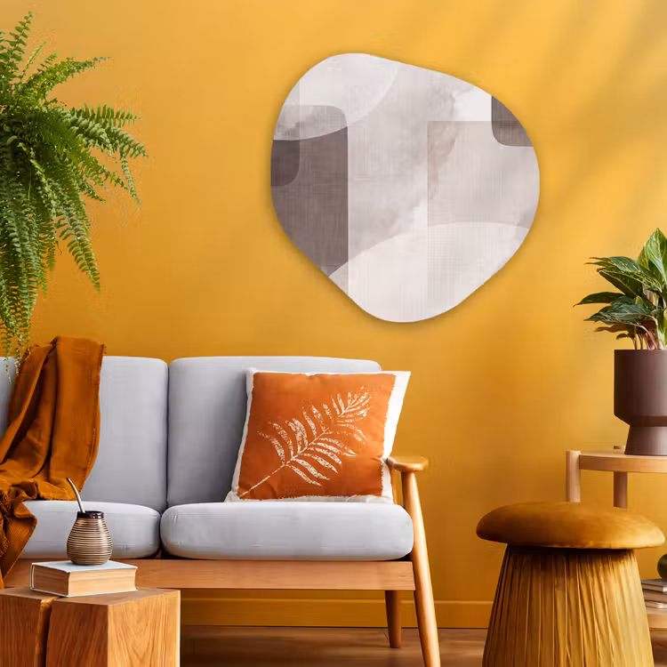 Organic painting - Aluminum -. Abstract Shapes - Beige - Abstracte vormen - Beige Wandcirkel Organisch Aluminium middel