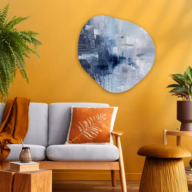 Abstract - Textuur - Kunst - Modern - Blauw Wandcirkel Organisch Aluminium middel -sfeer4