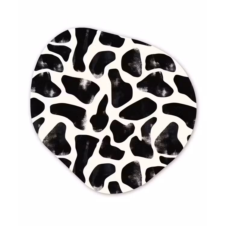 Dierenpatroon - Vlekken - Zwart - Wit Wandcirkel Organisch Aluminium middel 851 -3d