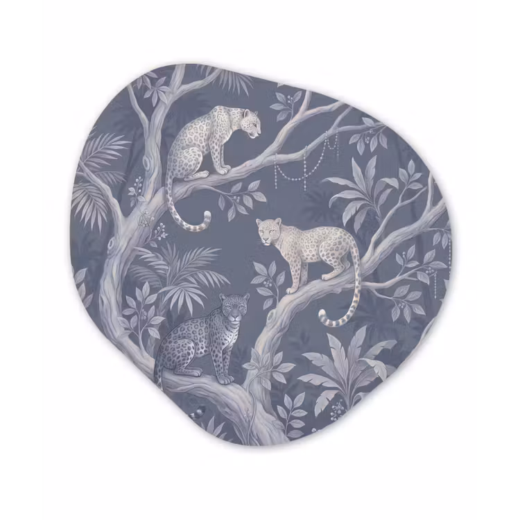 Dieren - Jungle - Illustratie - Bomen - Blauw Wandcirkel Organisch Aluminium middel -3d