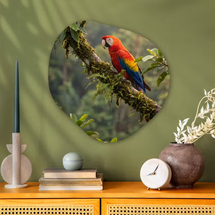 Ara - Jungle - Rood Wandcirkel Organisch Aluminium middel -sfeer2