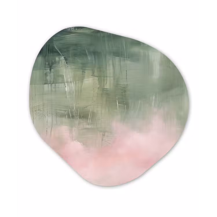 Kunst - Abstract - Modern - Groen - Roze Wandcirkel Organisch Aluminium middel -3d
