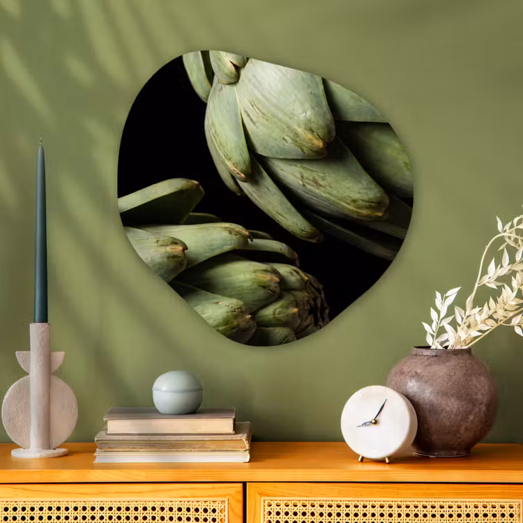 Organic painting - Aluminum -. Artichoke - Green - Food - Artisjok - Groen - Eten Wandcirkel Organisch Aluminium middel