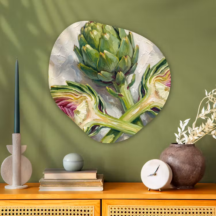 Organic painting - Aluminum -. Artichoke - Lemon - Food - Artisjok - Citroen - Eten Wandcirkel Organisch Aluminium middel