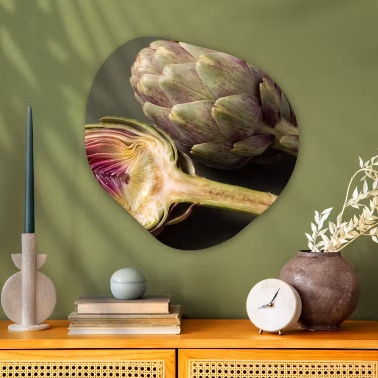 Organic painting - Aluminum -. Artichoke - Purple - Food - Artisjok - Paars - Voedsel Wandcirkel Organisch Aluminium middel