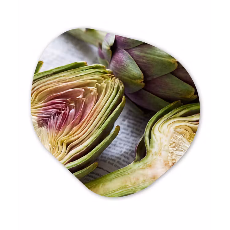 Organic painting - Aluminum -. Artichoke - Sliced - Food - Artisjok - Doorgesneden - Eten Wandcirkel Organisch Aluminium middel