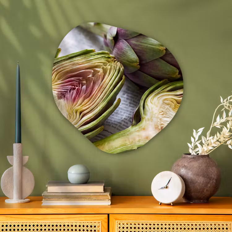Organic painting - Aluminum -. Artichoke - Sliced - Food - Artisjok - Doorgesneden - Eten Wandcirkel Organisch Aluminium middel