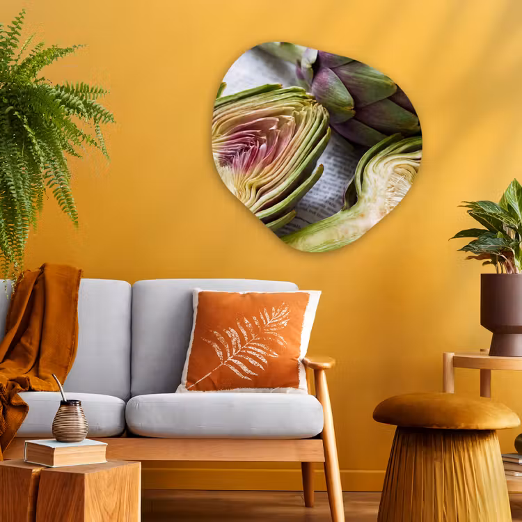 Organic painting - Aluminum -. Artichoke - Sliced - Food - Artisjok - Doorgesneden - Eten Wandcirkel Organisch Aluminium middel