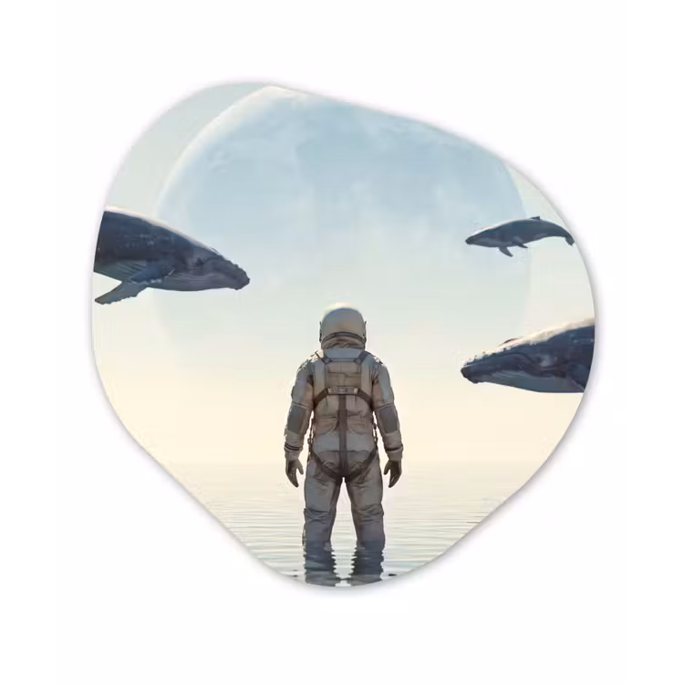 Organic painting - Aluminum -. Astronaut - Whale - Fantasy - Ruimtevaarder - Walvis - Fantasie Wandcirkel Organisch Aluminium middel