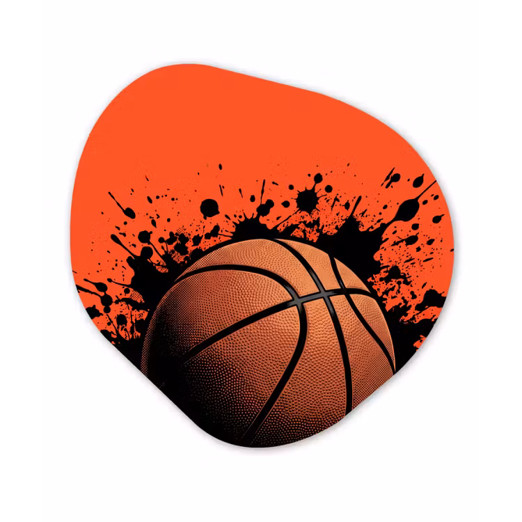 Basketbal - Verf - Sport - Oranje Wandcirkel Organisch Aluminium middel -3d