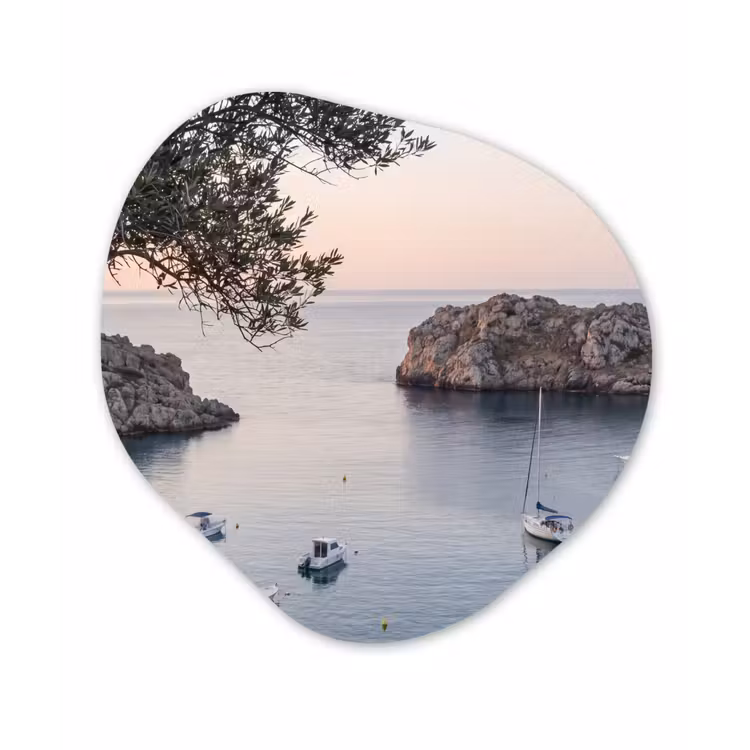 Organic painting - Aluminum -. Bay - boats - sunset - Baai - boten - zonsondergang Wandcirkel Organisch Aluminium middel
