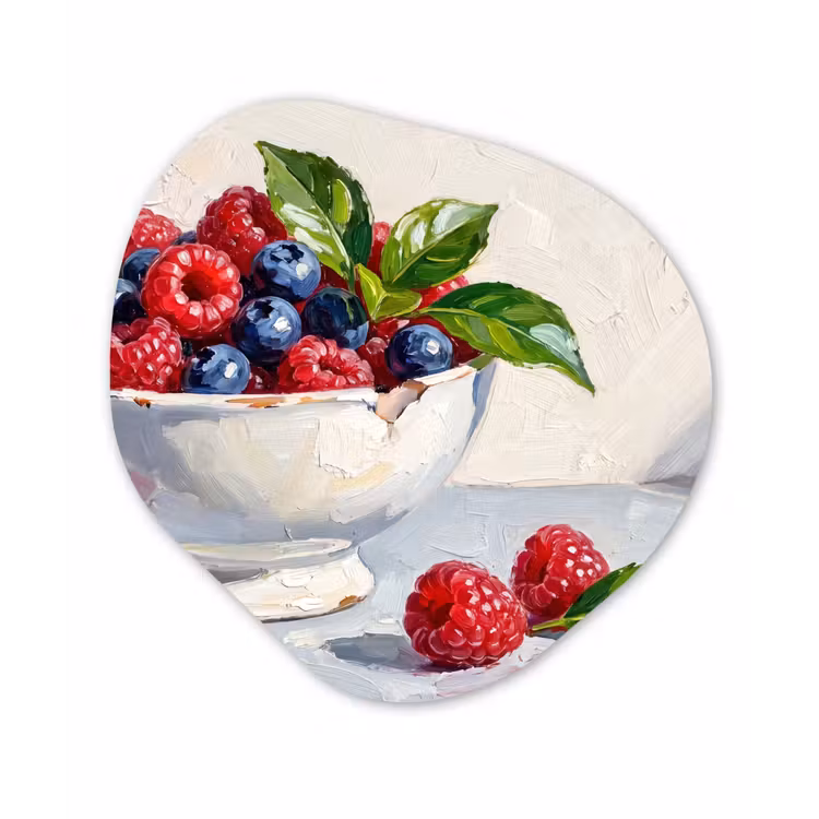 Organic painting - Aluminum -. Berries - Bowl - Food - Bessen - Kom - Eten Wandcirkel Organisch Aluminium middel