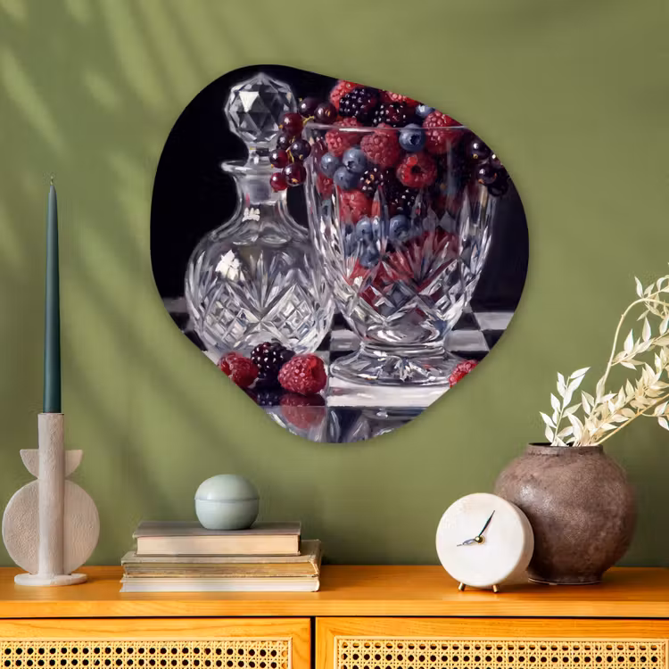 Organic painting - Aluminum -. Berries - Crystal - Still Life - Bessen - Kristal - Stilleven Wandcirkel Organisch Aluminium middel