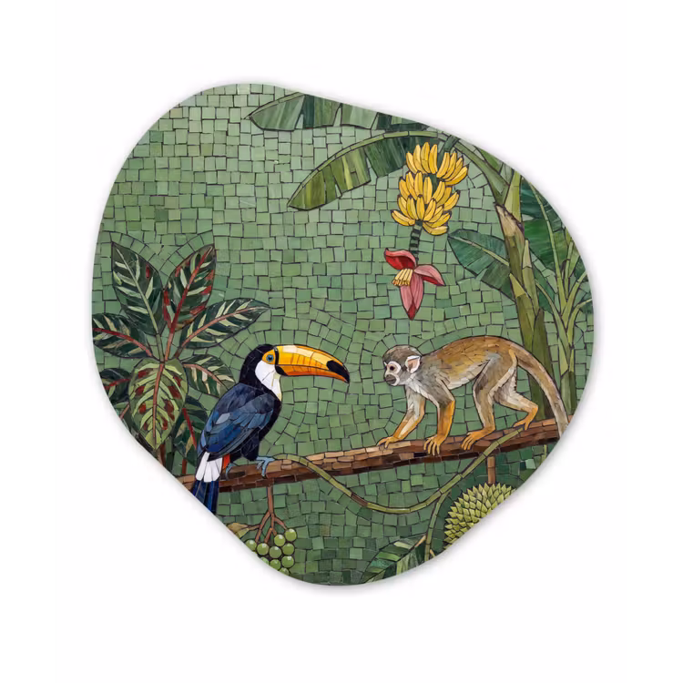 Vogel - Dier - Jungle - Mozaïek - Natuur Wandcirkel Organisch Aluminium middel -3d