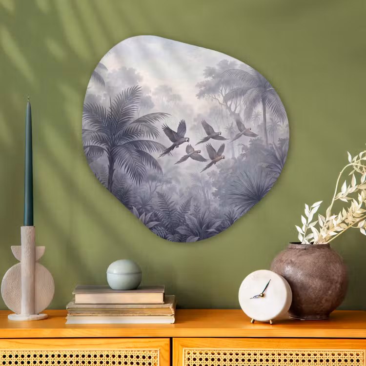 Vogel - Vliegend - Jungle - Vintage - Dieren Wandcirkel Organisch Aluminium middel -sfeer2