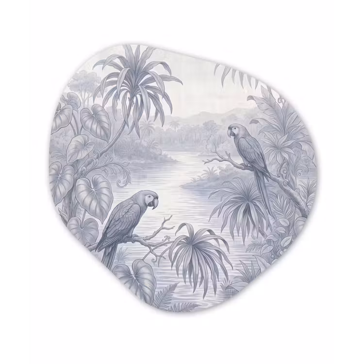 Vogel - Rivier - Tropisch - Illustratie - Blauw Wandcirkel Organisch Aluminium middel -3d
