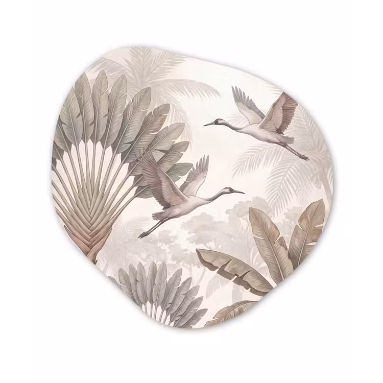 Vogel - Tropisch - Jungle - Natuur - Beige Wandcirkel Organisch Aluminium middel -3d